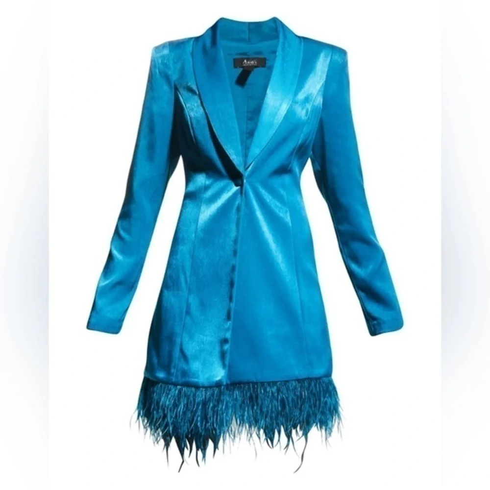 Aidan By Aidan Mattox Feather-Hem Tuxedo Dress Size 12 - Picture 9 of 10